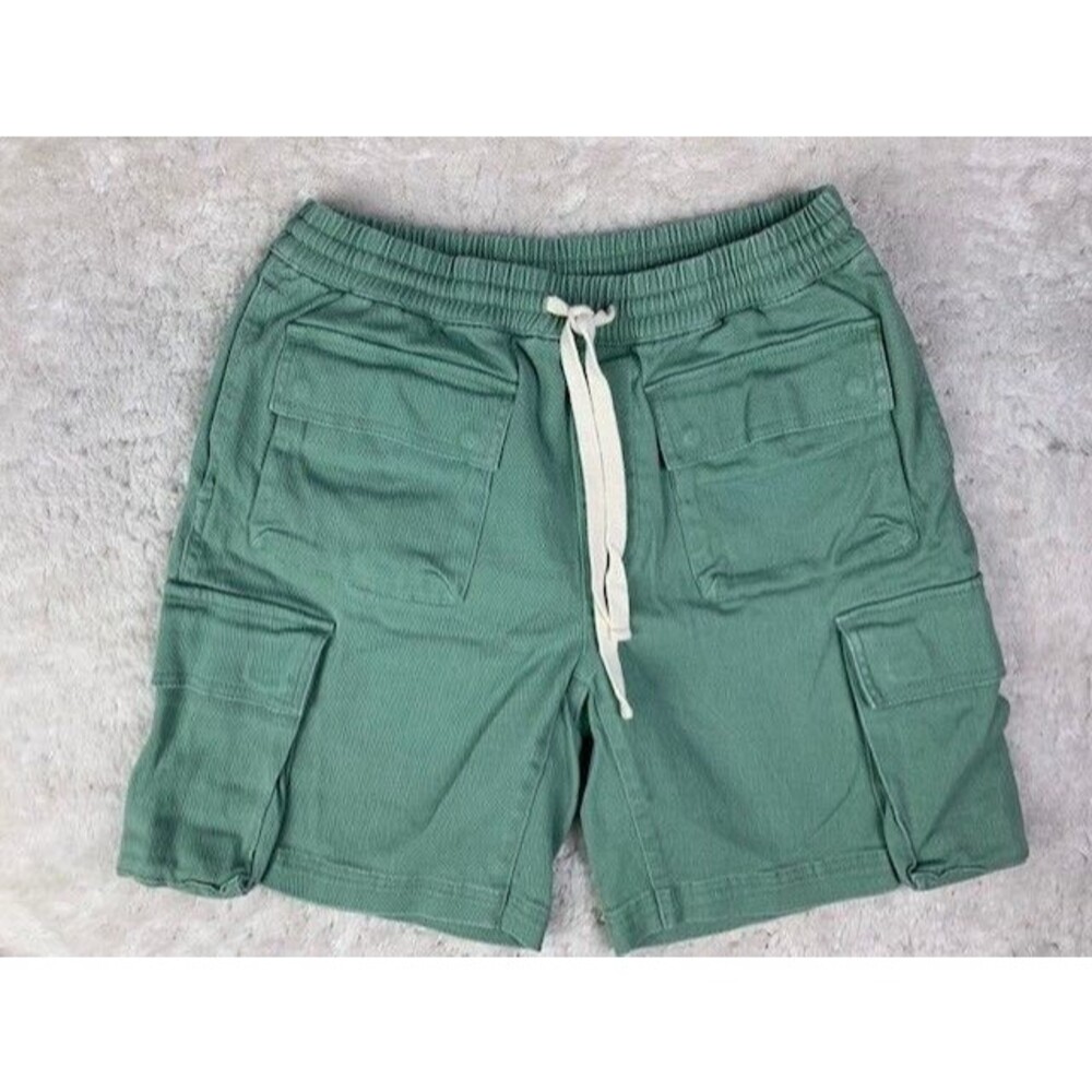 Standard Cloth Size S Mens Denim Cargo Shorts Green Elastic Drawstring Waist